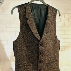 Harris Tweed Vest/Waistcoat - Brown Herringbone, Size 38, NWOT